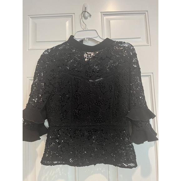 Rachel Zoe Womens Lace 3/4 Sleeve Size 2 Back Zip Blouse Black - Picture 8 of 11